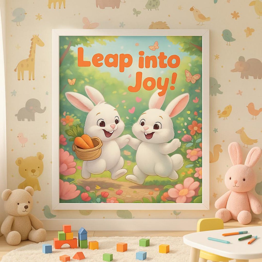 Leap Into Joy Printable Rabbit Wall Art – Colorful Garden Nursery Decor ...