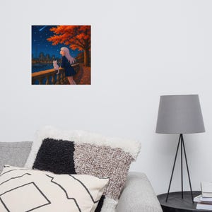 Poster – Sternennacht-Begleiter, Lofi ästhetische Katze Anime Kunstdruck • Vancouver-inspirierte Wanddekoration