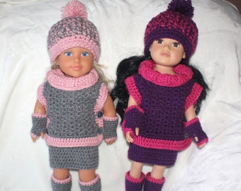 Winter Outfit for 18 inch Doll pdf PATTERNS (digital download), sweater, skirt, fingerless gloves, boots, hat, crochet