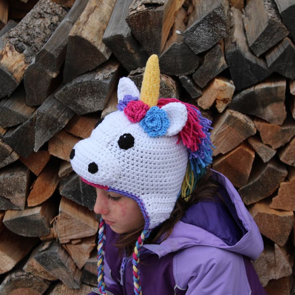 Unicorn Hat pdf PATTERN (digital download), crochet, newborn - adult sizes, photo prop, animal hat pattern, earflap hat