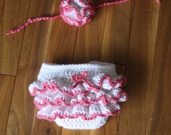 Ruffled Diaper Cover and Headband pdf PATTERN, newborn to 12 months, photo prop, baby girl crochet