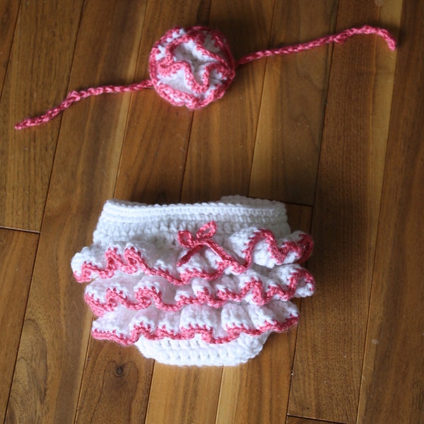 Ruffled Diaper Cover and Headband pdf PATTERN, newborn to 12 months, photo prop, baby girl crochet