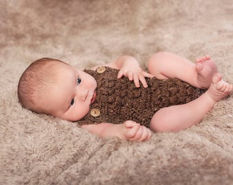 Puff Stitch Romper pdf PATTERN, newborn to 12 months, photo prop, baby girl boy onsie crochet