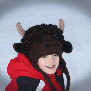 Buffalo hat pdf PATTERN, 1 year to adult, bison hat with horns to crochet for child or adult, photo prop, digital download image 2