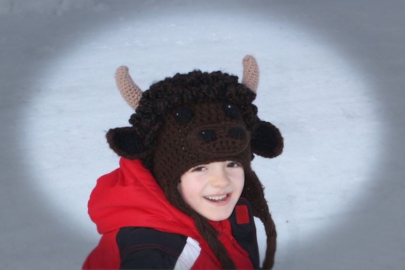 Buffalo hat pdf PATTERN, 1 year to adult, bison hat with horns to crochet for child or adult, photo prop, digital download image 2