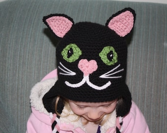 Kitty Cat Hat pdf PATTERN, size newborn to adult, animal hat pattern to crochet, photo prop, digital download