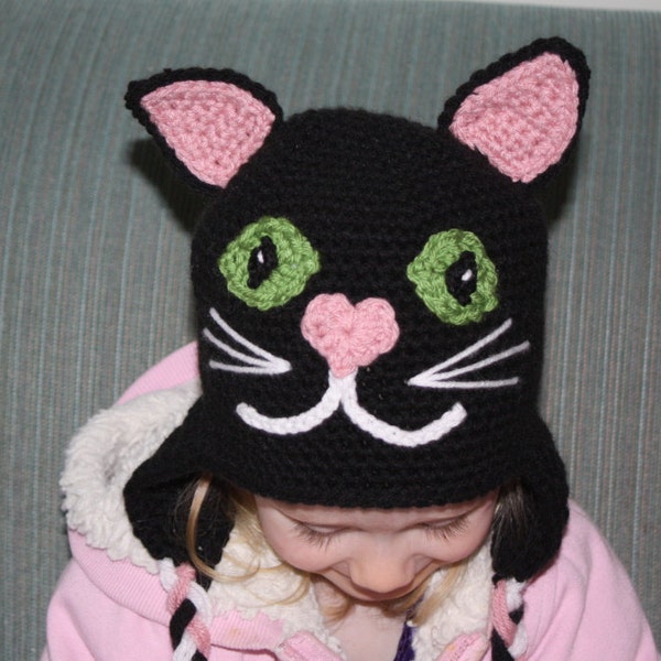 Kitty Cat Hat pdf PATTERN, size newborn to adult, animal hat pattern to crochet, photo prop, digital download