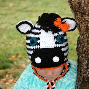 Zebra Hat pdf PATTERN (digital download), crochet, newborn - adult sizes, photo prop, animal hat pattern, earflap hat