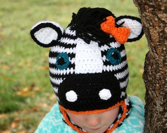 Zebra Hat pdf PATTERN (digital download), crochet, newborn - adult sizes, photo prop, animal hat pattern, earflap hat