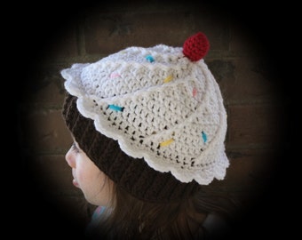 Cupcake Hat pdf PATTERN (téléchargement numérique), nouveau-né aux tailles adultes, bonnet au crochet, accessoire photo pour bébé, téléchargement numérique