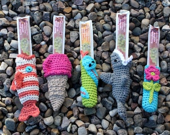 Freezie/Ice Pop Holders/Cozy pdf PATTERNS (digital download), shark, flower, snake, ice cream cone, fish, crochet