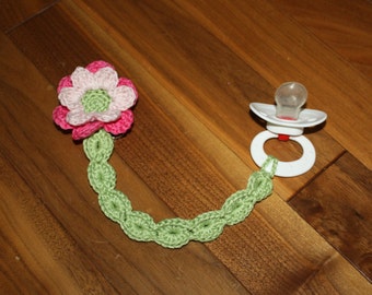 Garden Whimsy Soother or Pacifier Clip or applique pdf PATTERNS, butterfly, ladybug, dragonfly, flower, crochet for baby