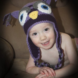 Striped Owl Hat pdf PATTERN (digital download), crochet, newborn - adult sizes, photo prop, animal hat pattern, earflap hat