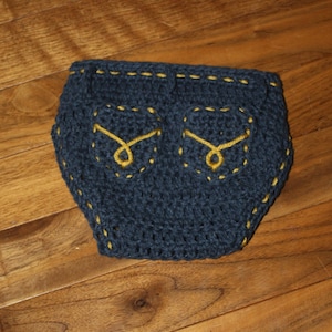 Diaper Cover with Pockets pdf PATTERN (digital download), newborn to 12 months, cowboy/western/denim style to crochet for baby, photo prop