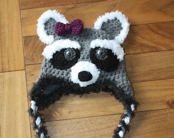 Raccoon Hat pdf PATTERN, newborn to adult sizes, animal hat pattern, photo prop, crochet, digital download