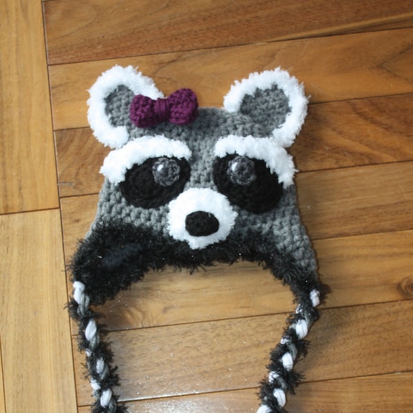 Raccoon Hat pdf PATTERN, newborn to adult sizes, animal hat pattern, photo prop, crochet, digital download