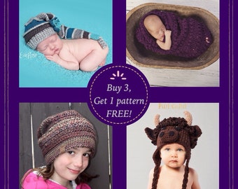 Buy 3 Patterns, get 1 FREE, special, sale, crochet, digital download,