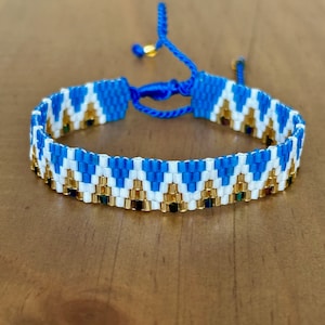 Oceaan blauw geweven kralen armband driehoek ontwerp