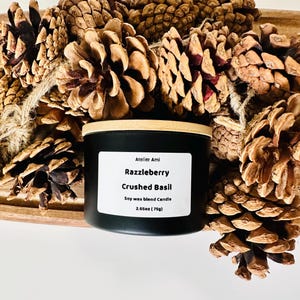 Razzleberry Crushed Basil Soy Wax Candle: Handmade Cozy Scent (2.65oz)