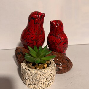 Crackle painted Cardinals on a log figurines