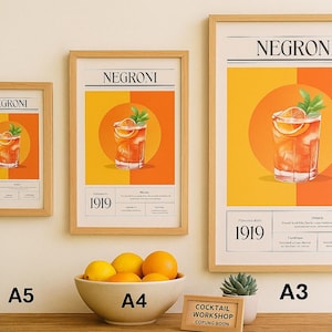 Negroni Cocktail Kunstdruck | A5-A4-A3| Vintage-Stil Wandkunst für Küche | Hausbar oder Kaffeestation| Italienisches Aperitif Poster