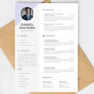 Canva Resume Template for Marketing Manager | Modern CV with Photo | Editable Professional Resume for Creative & Corporate Jobs
