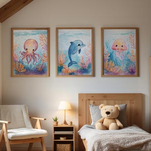 Under the Sea Nursery Wall Art Set, Ocean Theme Decor, Marine Animal Art Print, Sea Nursery Decoration, Baby Room Art, Nursery Art