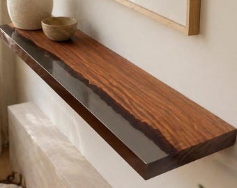 Estante flotante de resina epoxi transparente, estante de resina de madera con borde natural, estante moderno de pared, estante de resina transparente para sala de estar, hecho a mano en EE. UU.