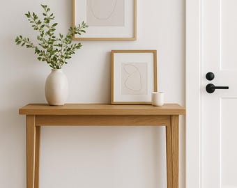 無垢材オーク材コンソールテーブル、玄関テーブル、モダンな細幅ソファテーブル、素朴なスタイルの玄関テーブル、生エッジテーブル、ソファの後ろのテーブル