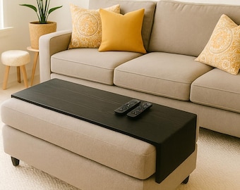 Black Wooden Ottoman Tray Table – Modern Coffee Table Tray for Living Room, Sofa, or Bedroom, Ottoman Table Top, Overlay Ottoman Cover
