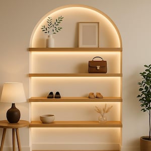 LED Floating Shelves – Lighted Wall Shelf in Walnut or Oak – Modern Illuminated Display Shelving – Wooden Accent Wall Decor with Lights