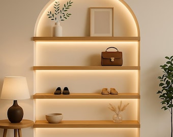 LED Floating Shelves – Lighted Wall Shelf in Walnut or Oak – Modern Illuminated Display Shelving – Wooden Accent Wall Decor with Lights