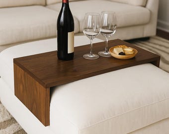 Custom Over Ottoman Table Top, Walnut Sofa Tray Table, Wooden Coffee Table Tray, Couch Arm Rest Table, Handmade Furniture USA