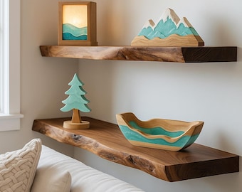 Solid Walnut Floating Shelf – Handmade Wood Wall Shelf with Hidden Brackets, Modern Rustic Farmhouse Wall Decor | Custom Walnut Shelving USA