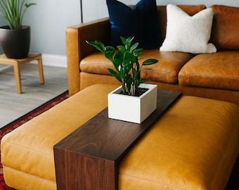 Over Ottoman C Table Overlay – Solid Oak/Walnut 1" | Coffee Table Top Cover | Cocktail Tray | Custom Lengths, 12" Depth, Made to Fit