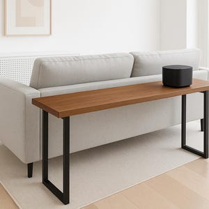 Mesa de madera maciza natural, mesa de entrada, mesa de entrada de nogal, consola estrecha, mesa de estilo rústico, mesa de sofá de borde vivo, mesa detrás del sofá