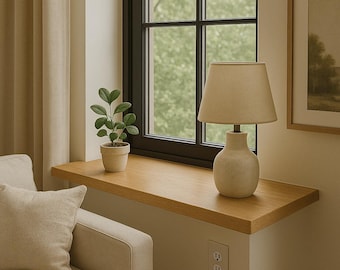 Alféizar de ventana de madera maciza personalizado - Repisa de nogal o roble con laca transparente - Borde recto o plano - Alféizar rústico hecho a mano - Cualquier tamaño (EE. UU.)