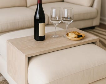 Over Ottoman Tray Table, Custom Sofa Arm Rest Table, Wooden Couch Snack Table, Coffee Table Top, Handmade Walnut or Oak USA