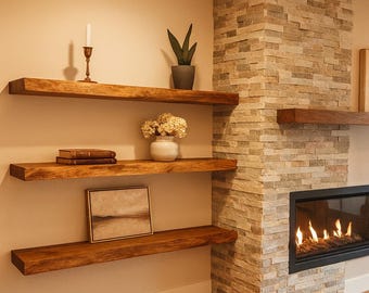 US Made Oak Fireplace Mantel – Solid Wood Mantel Shelf – Rustic or Modern Mantle – Natural Oak Beam – Handmade Floating Mantelpiece