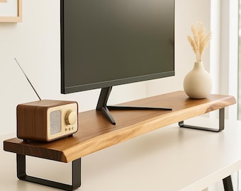 Soporte para monitor - Elevador de monitor, Soporte de madera para monitor, Soporte de madera maciza, Estante de escritorio, Soporte para portátil, Soporte para altavoz, Accesorios de escritorio, Soporte de madera