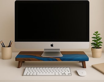 Epoxy river Monitor Stand - Epoxy Resin Monitor Riser, Solid Wood Monitor Stand, Desk Shelf, Laptop Stand, Home Office Desk Accessories