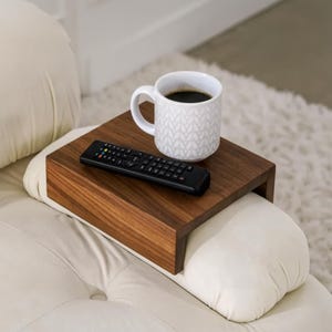 Wood Sofa Arm Table – Couch Arm Tray, Sofa Armrest Table, Wood Couch Side Table, Custom Width, Walnut/Oak, Couch Arm Table & Tray