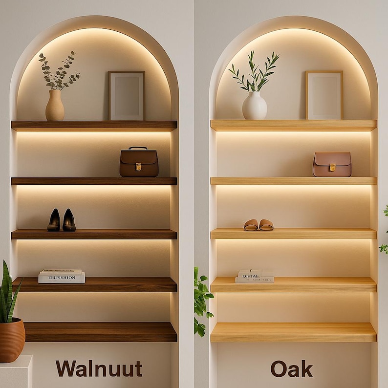 LED Floating Shelves – Lighted Wall Shelf in Walnut or Oak – Modern ...