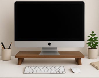 Suporte para monitor - Suporte para monitor, Suporte de madeira para monitor, Suporte de madeira maciça, Prateleira de mesa, Suporte para laptop, Suporte para alto-falante, Acessórios de mesa, Suporte de madeira