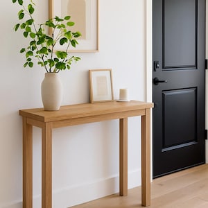 Mesa de entrada de roble, consola de madera maciza, mesa auxiliar para sofá, consola estrecha, mesa de entrada minimalista, consola de borde natural