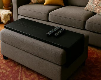 Black Wooden Ottoman Tray Table – Large Coffee Table Tray for Living Room, Sofa, or Bedroom, Modern Ottoman Table Top, Overlay Ottoman Cover