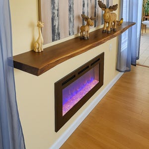 Live Edge Walnut Fireplace Mantel – Solid Wood Floating Shelf – Rustic Natural Edge Mantelpiece – Custom Size Walnut Beam