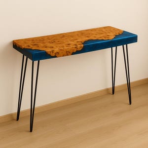 Made in USA Custom Epoxy Console Table, Live Edge Entryway Table, Modern Resin Hall Table, Narrow Foyer Furniture, Handmade Wood Decor