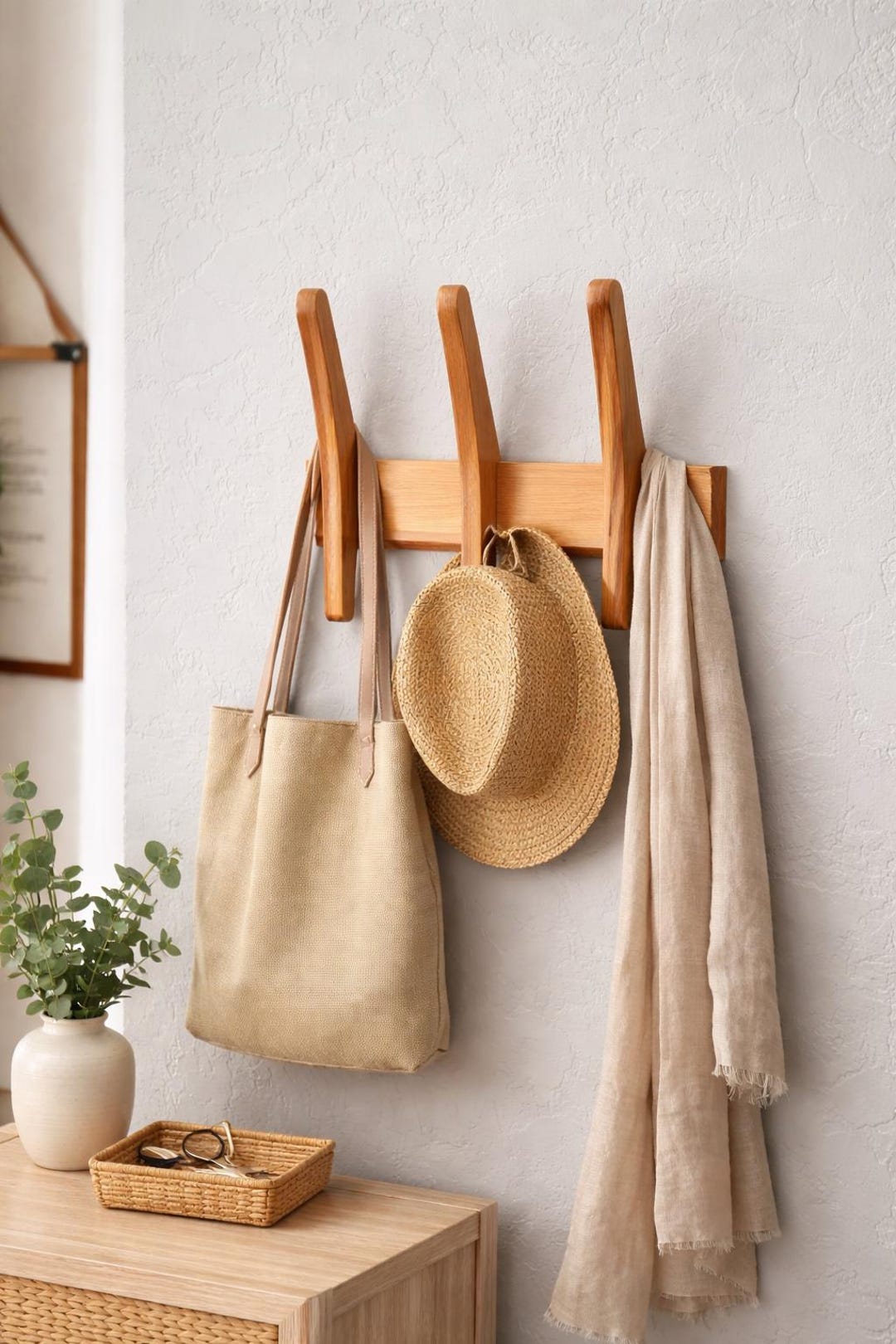 Wooden Towel Rack – Wall Mounted Oak or Walnut Hooks | Bathroom Peg ...