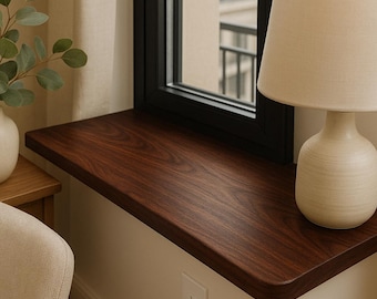 Handmade Solid Wood Windowsill – Custom Size Walnut or Oak Shelf – Clear Lacquer Finish – Live Edge Wood Ledge – Window Sill Slab